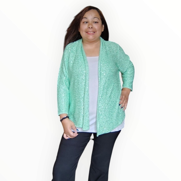 Sparkling Green Sequin Cardigan - Picture 2 of 16